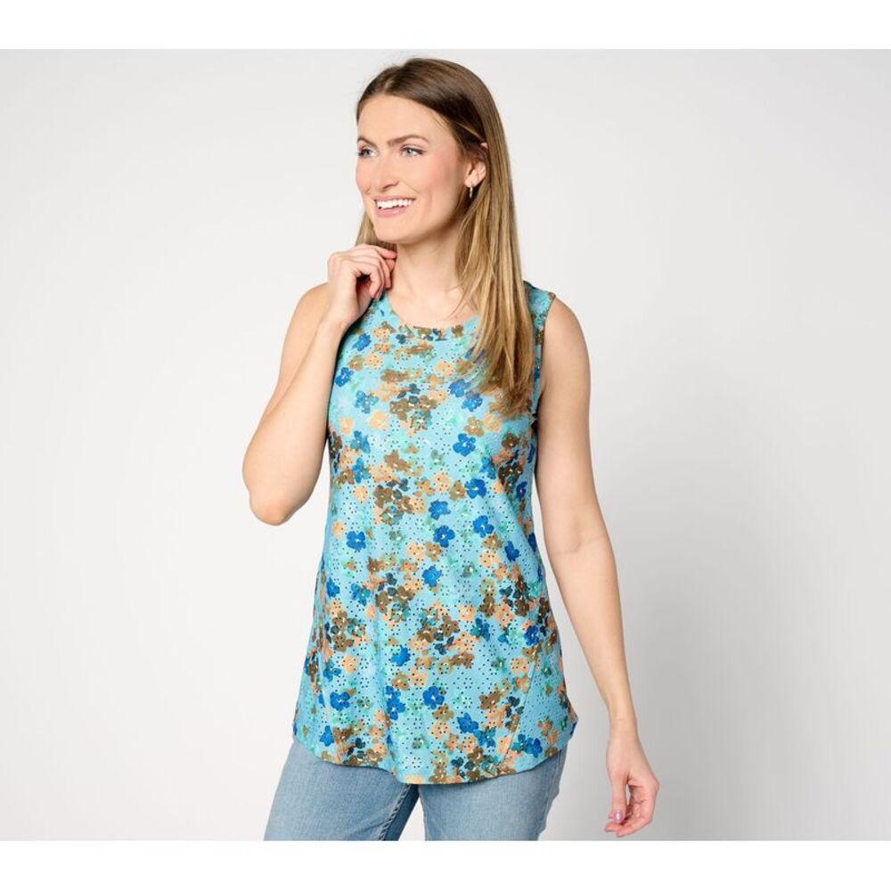 Farmers Defense Women's Top Sz M Printed Eyelet Tank Blue A648341